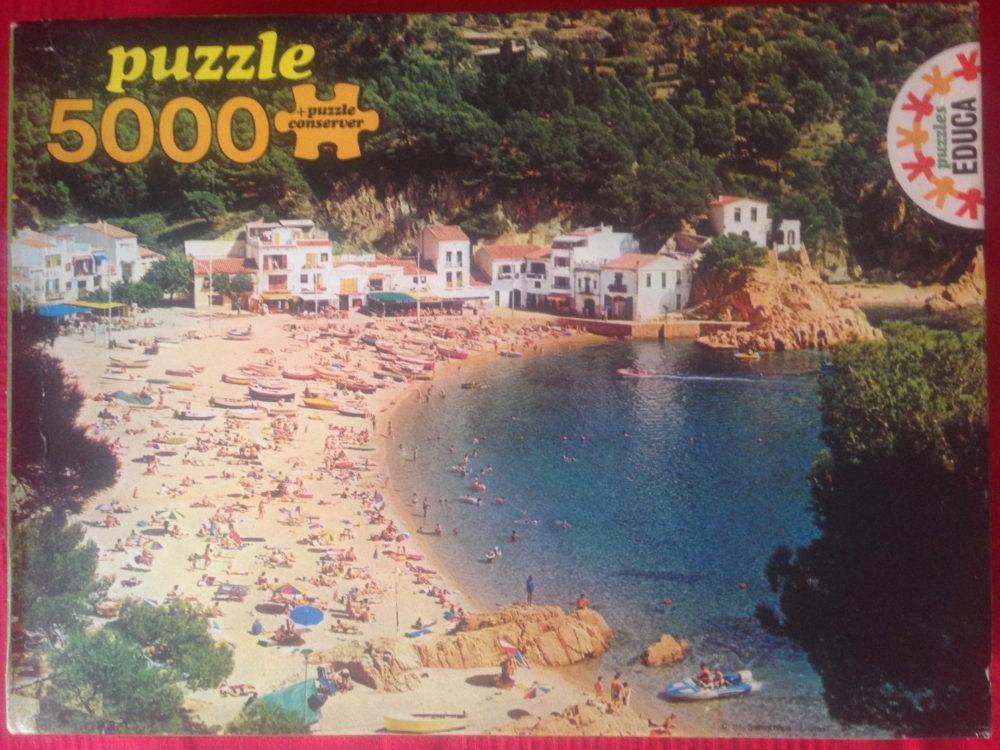 5000, Educa, Beach at Tamariu, Spain Image of the Puzzle 5000, Educa, Beach at Tamariu, Sealed Bag, Picture of the Box