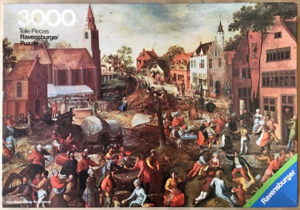 Image of the puzzle 3000, Ravensburger, Market Day, by Gillis Mostaert, Sealed Bag, Picture of the box
