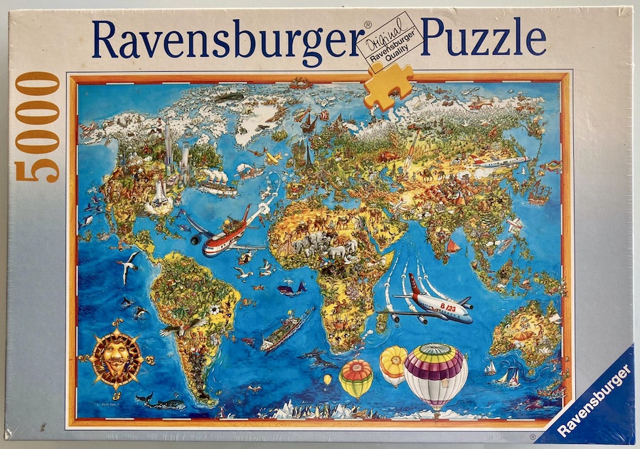 Commercial initial gang 5000, Ravensburger, Illustrated World Map, Gerold Como - Rare Puzzles
