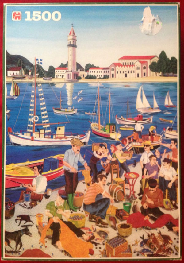 Image of the puzzle 1500, Jumbo, Hydra Island, Greece, by Antonios von Santorini, Picture of the box