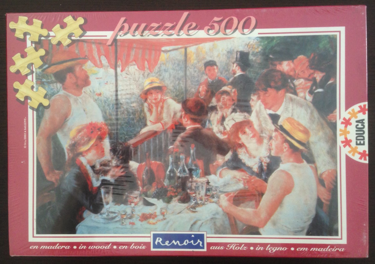 500, Educa, Luncheon at the Boating Party, Auguste Renoir (Wooden), Factory Sealed Image of the puzzle 500, Educa, Luncheon at the Boating Party, Auguste Renoir (Wooden), Factory Sealed