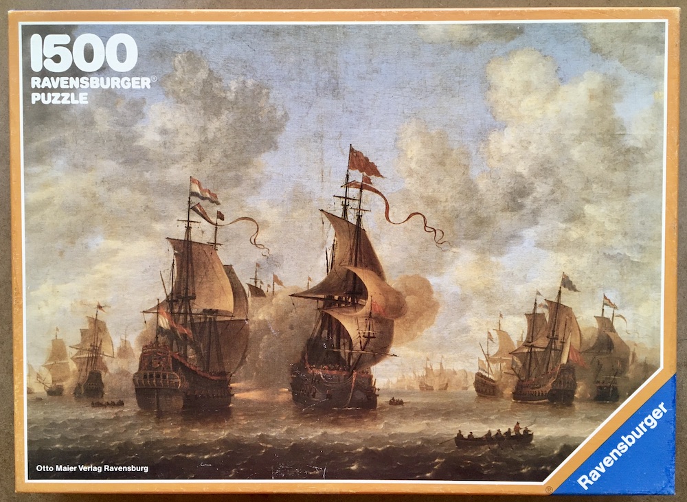 1500, Ravensburger, Naval Battle, by Abrahamsz, Complete, Listed by Jorge Image of the puzzle 1500, Ravensburger, Naval Battle, by Abrahamsz, Complete, Picture of the box
