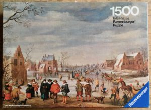 Image of the puzzle 1500, Ravensburger, The Skaters, Joost Cornelisz Droochsloot, Complete, Picture of the box
