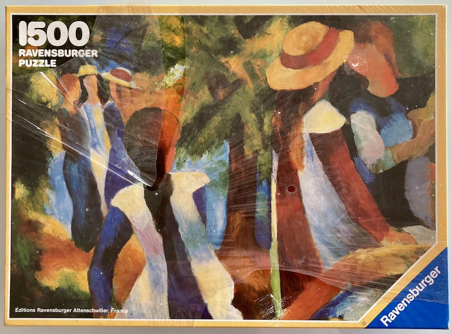 1500, Ravensburger, Maidens under the Trees, August Macke, Complete, 2021-03-17 Image of the puzzle 1500, Ravensburger, Maidens under the Trees, August Macke, Complete, Picture of the box