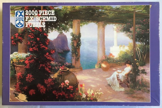 Image of the puzzle 2000, F.X. Schmid, On the Terrace at Capri, by Karl Maria Schuster, Complete, Picture of the box