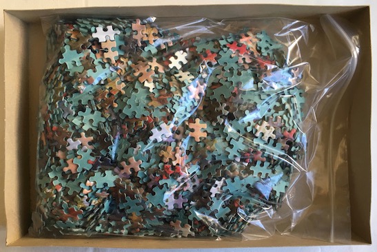 Image of the puzzle 2000, F.X. Schmid, On the Terrace at Capri, by Karl Maria Schuster, Complete, Picture of the bag