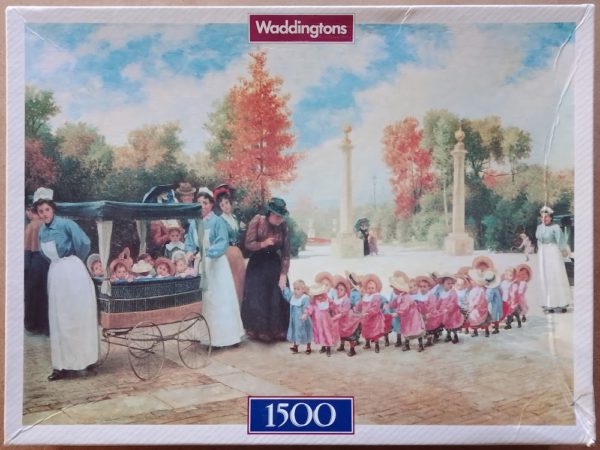 Image of the puzzle 1500, Waddingtons, Going for a Walk, Timoléon Marie Lobrichon, Complete, Picture of the box