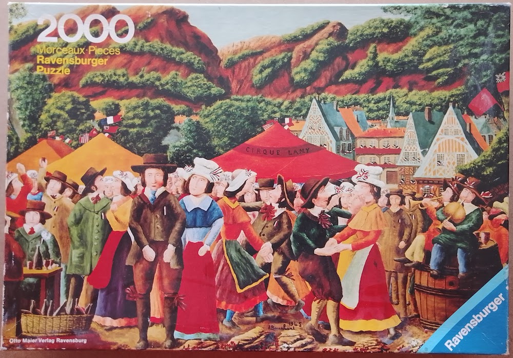 2000, Ravensburger, Liberation Celebration, by André Bauchant, Complete, 2022-07-21 Image of the puzzle 2000, Ravensburger, Liberation Celebration, by André Bauchant, Complete, Picture of the box
