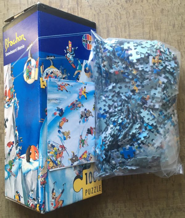 Image of the puzzle 1000, Heye, Snowboard Mania, Roger Blachon, Complete, Picture of the bag