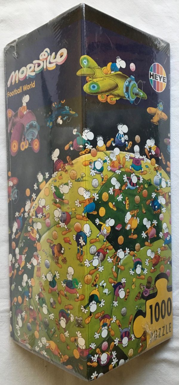 Image of the puzzle 1000, Heye, Football World, by Guillermo Mordillo, Factory Sealed, Picture of the box