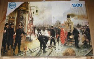 Image of the Puzzle 1500, Falcon, The Fire Brigade Turn Out in Kultovert, Copenhagen, Picture of the Box
