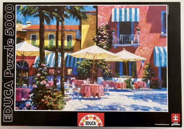 Image of the puzzle 5000, Educa, Inn at Lake Garda, by Howard Behrens, Sealed Bag, Picture of the box