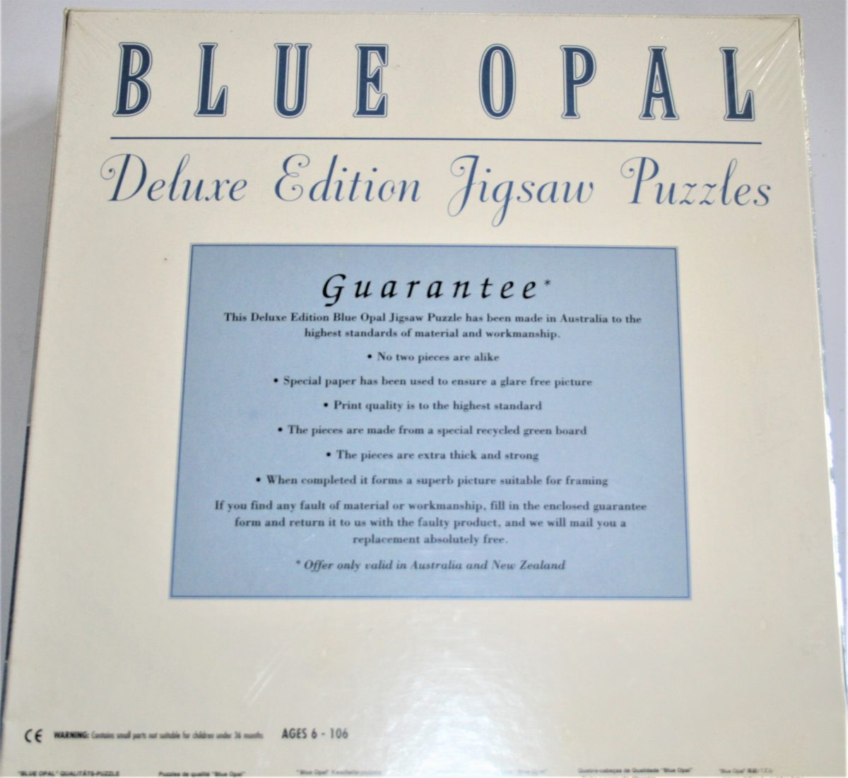 Image of the puzzle 1000, Blue Opal, Cradle Mountain, Tasmania, Factory Sealed, Picture of the back