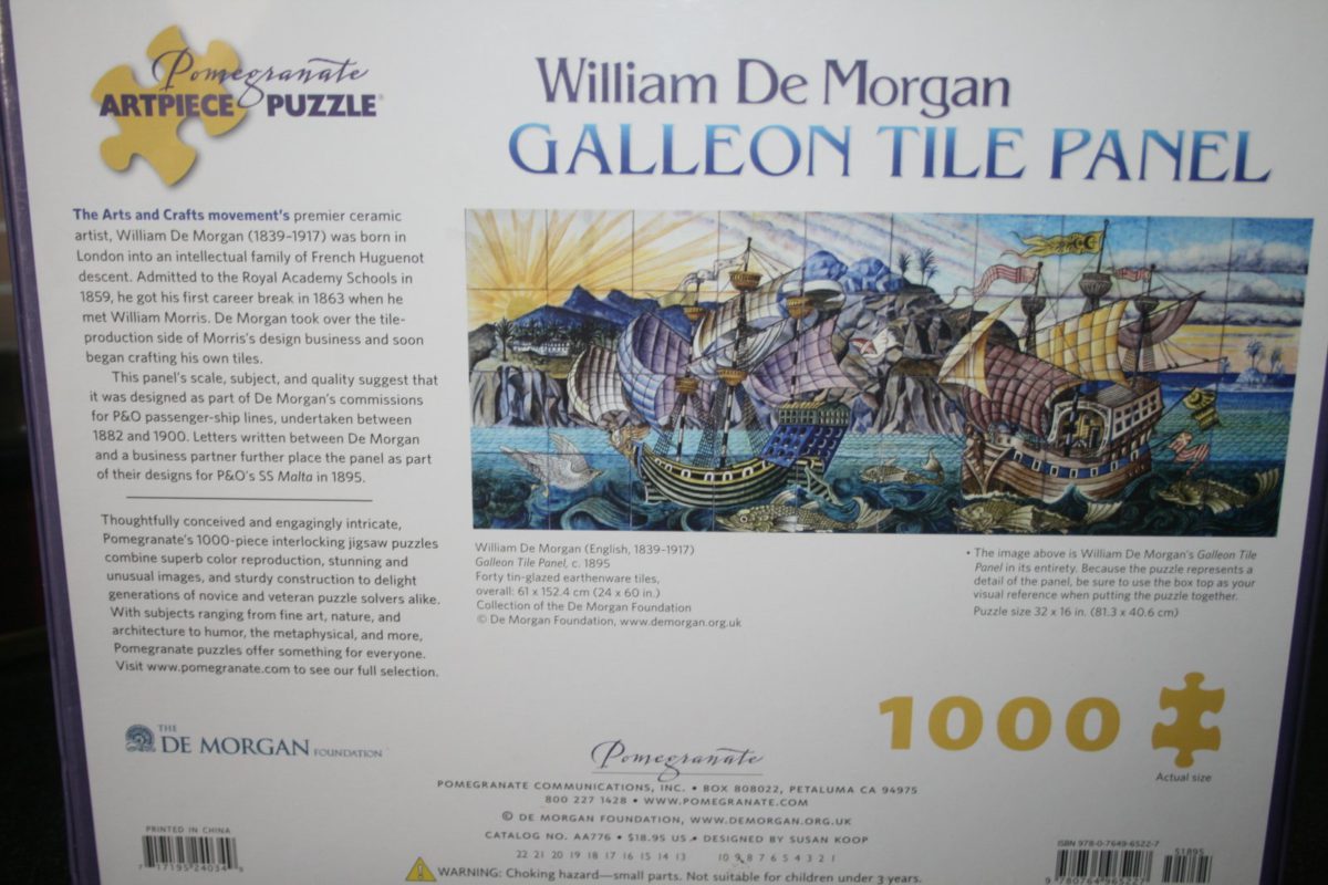 Image of the puzzle 1000, Pomegranate, Galleon Tile Panel, William De Morgan, Factory Sealed, Picture of the back