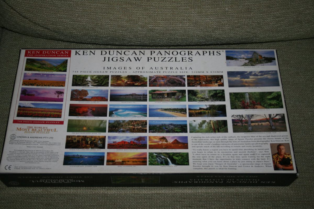 Image of the puzzle 750, Crown & Andrews, Millaa Millaa Falls, by Ken Duncan, Complete, Picture of the back