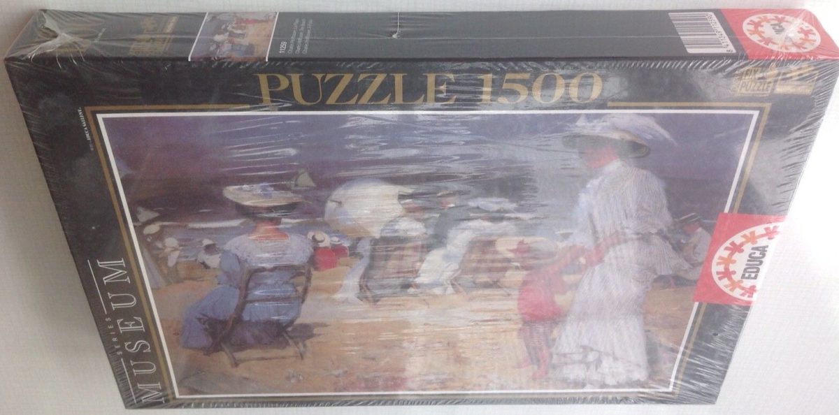 1500, Educa, The Beach, Charles Hoffbauer, Factory Sealed, Listed by Cathy Image of the puzzle 1500, Educa, The Beach, Charles Hoffbauer, Factory Sealed, Picture of the box