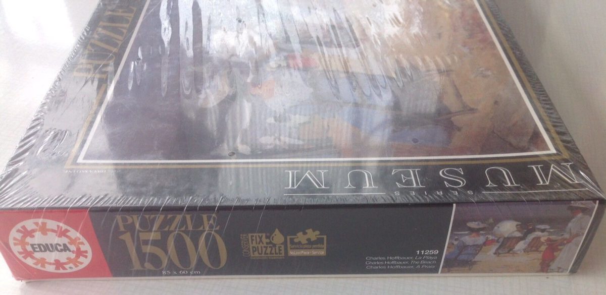 1500, Educa, The Beach, Charles Hoffbauer, Factory Sealed, Listed by Cathy Image of the puzzle 1500, Educa, The Beach, Charles Hoffbauer, Factory Sealed, Detail of the box