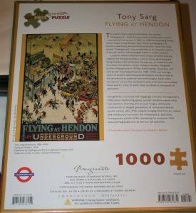 Image of the puzzle 1000, Pomegranate, Flying at Hendon, by Tony Sarg, Factory Sealed, Picture of the back