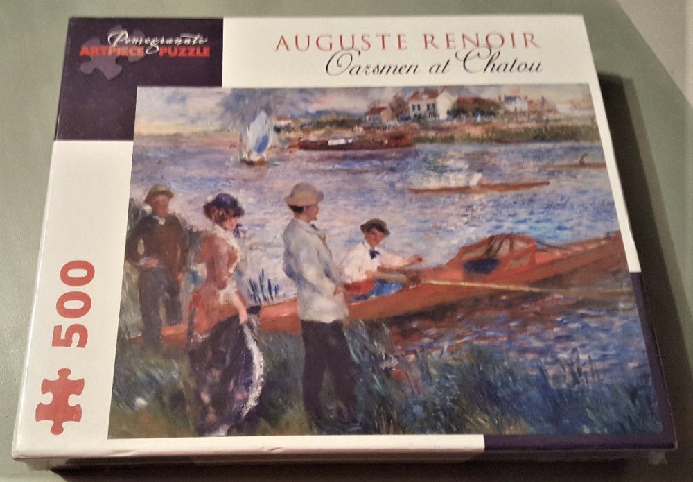 500, Pomegranate, Oarsmen at Chatou, by Renoir, Factory Sealed, Listed by Cathy Image of the puzzle 500, Pomegranate, Oarsmen at Chatou, by Renoir, Factory Sealed, Picture of the box