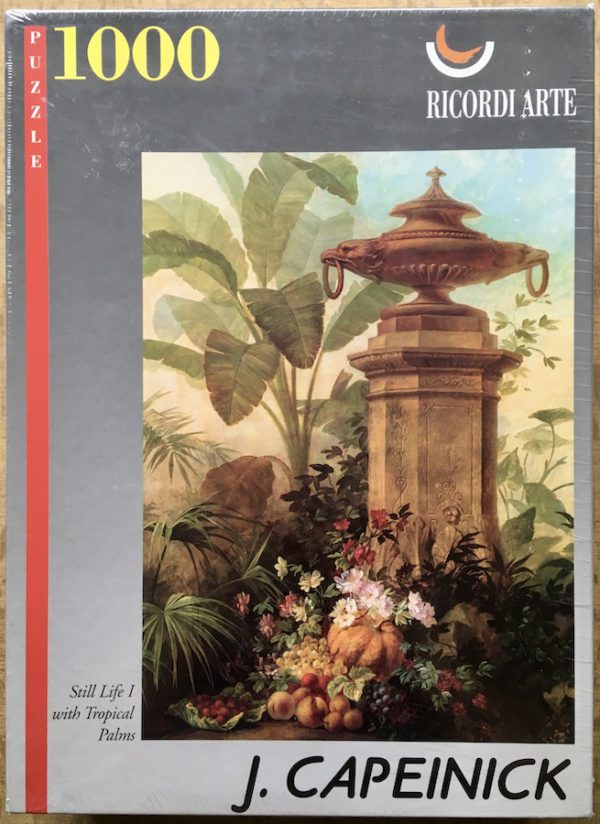 Image of the puzzle 1000, Ricordi, Still Life I with Tropical Palms, by Jean Capeinick, Factory Sealed, Picture of the box