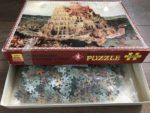Image of the puzzle 2000, Berliner Bären, The Tower of Babel, by Pieter Bruegel the Elder, Picture of the box and bag
