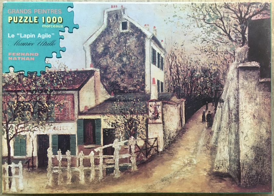 1000, Nathan, Le "Lapin Agile", by Maurice Utrillo, Incomplete, 2020-09-21 Image of the puzzle 1000, Nathan, Le "Lapin Agile", by Maurice Utrillo, Complete, Picture of the box