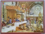 Image of the puzzle 1000, MB, Court Jesters in Knights' Hall 1394, by Johan Herman Isings, Complete, Picture of the box