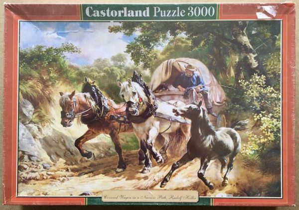 Image of the puzzle 3000, Castorland, Covered Wagon in a Narrow Path, by Rudolf Koller, Factory Sealed