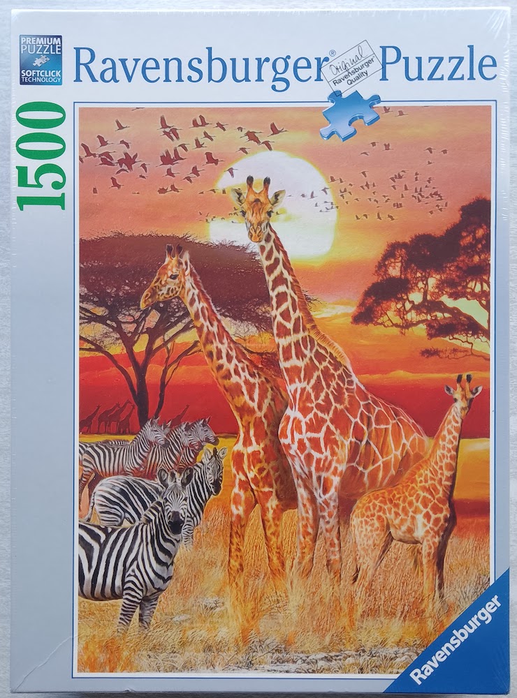 1500, Ravensburger, African Sunset, Factory Sealed, 2023-09-20 Image of the puzzle 1500, Ravensburger, African Sunset, Factory Sealed, Picture of the box