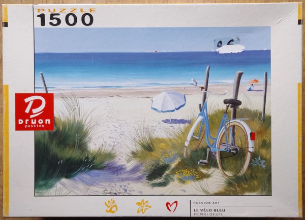 Image of the puzzle 1500, Druon, The Blue Bicycle, by Henri Deuil, Complete, Picture of the box