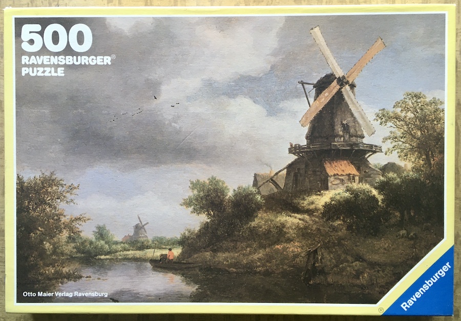 500, Ravensburger, Windmill, by Jacob van Ruisdael, Complete, 2021-10-01 Image of the puzzle 500, Ravensburger, Windmill, by Jacob van Ruisdael, Complete, Picture of the box