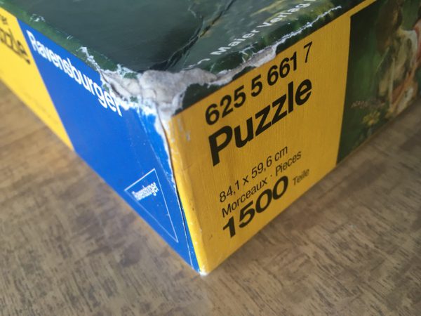Image of the puzzle 1500, Ravensburger, Picking Flowers, by David Hamilton, Sealed Bag, Picture of the corner