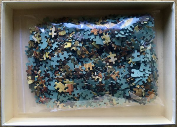 Image of the puzzle 1000, Ravensburger, Stag Hunt, Hirschjagd, by Jean-Baptiste Oudry, Complete, Picture of the bag