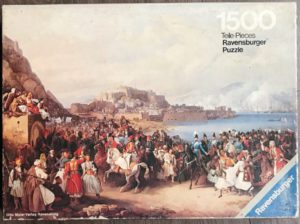 Image of the puzzle 1500, Ravensburger, Arrival of King Otto at Nauplia, by Peter von Hess, Complete, Picture of the box