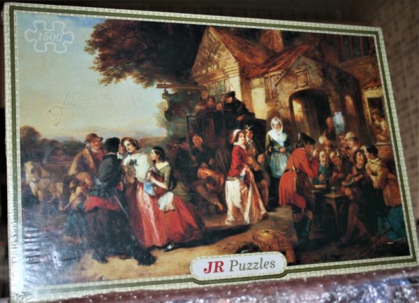 Image of the puzzle 1500, JR Puzzles, Arrival of the Coach, by Thomas Falcon Marshall, Factory Sealed, Picture of the box