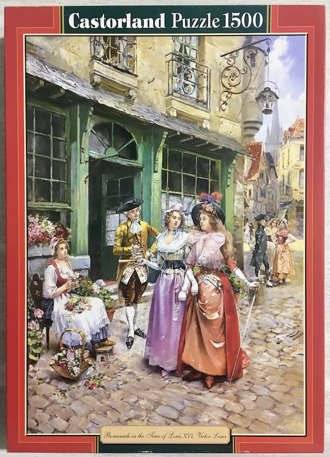 1500, Castorland, Promenade in the Time of Louis XVI, by Henri Victor Lesur, Complete, 2020-11-06 Image of the puzzle 1500, Castorland, Promenade in the Time of Louis XVI, by Henri Victor Lesur, Complete, Picture of the box