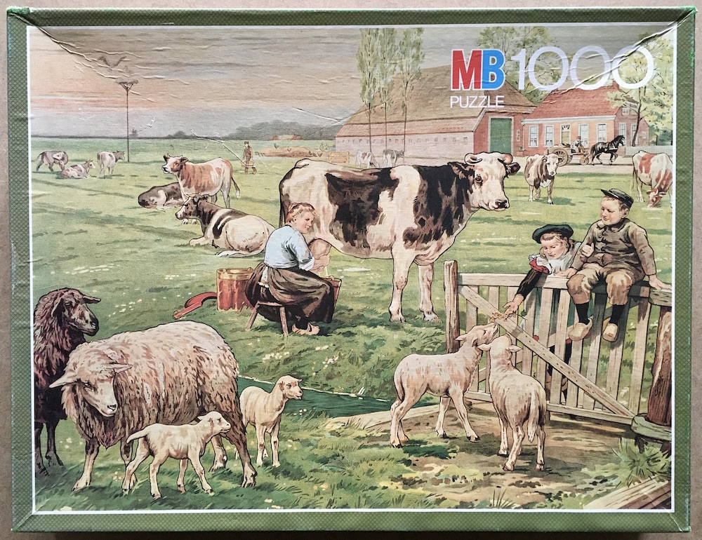 1000, MB, In the Meadow, by Cornelis Jetses, Complete, Listed by Jorge Image of the puzzle 1000, MB, In the Meadow, by Cornelis Jetses, Complete, Picture of the box