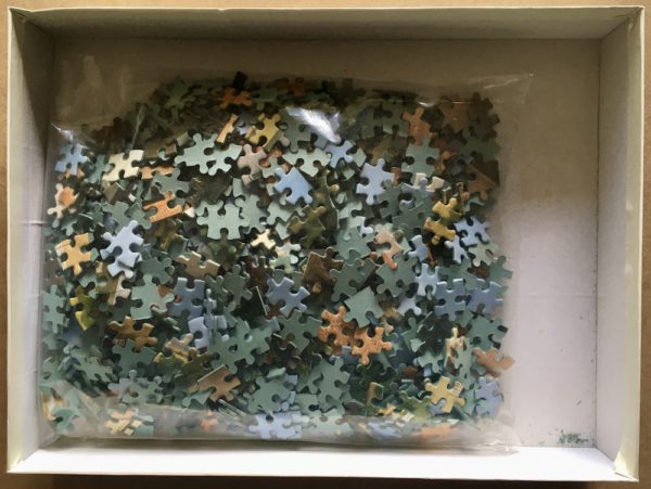 Image of the puzzle 1000, Waddingtons, Dorset, England, by Edmund Nagele, Complete, Picture of the bag