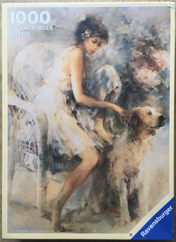 Image of the puzzle 1000, Ravensburger, Girl with Dog, by Willem Haenraets, Complete, Picture of the box