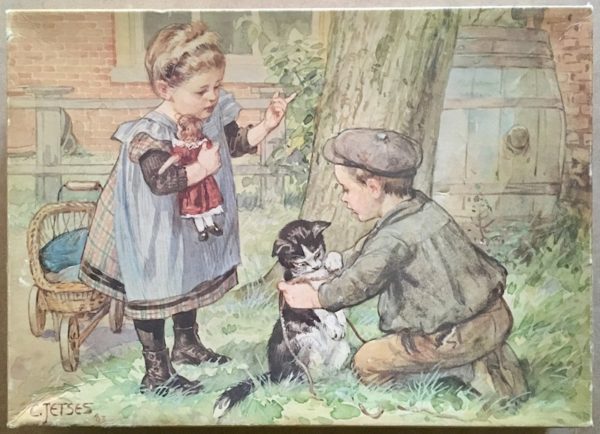 Image of the puzzle 500, JB, What does the Cat think?, by Cornelis Jetses, Complete, Picture of the box