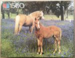 Image of the puzzle 1500, MB, Horses in Blue Flowers, Sealed Bag, Picture of the box