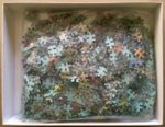 Image of the puzzle 1500, MB, Horses in Blue Flowers, Sealed Bag, Picture of the bag