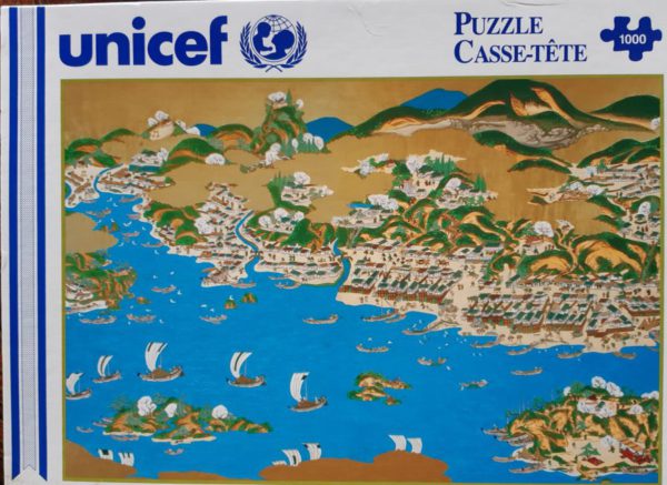 Image of the puzzle 1000, Unicef, Port of Matsumae-Esashi, Teiryo Kodama, Picture of the box