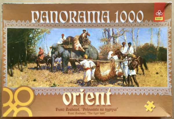 Image of the puzzle 1000, Trefl, The Tiger Hunt, Franz Roubaud, Sealed Bag, Picture of the box