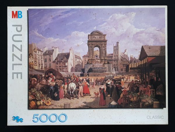 Image of the puzzle 5000, MB, The Market and Fountain of the Innocents, Paris. Picture of the box.