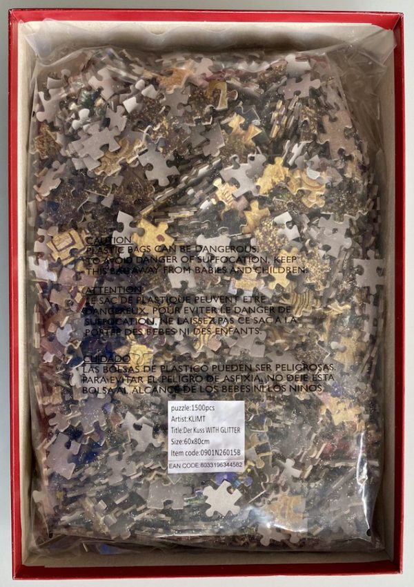 Image of the puzzle 1500, Ricordi, The Kiss, Gustav Klimt, Sealed Bag, Picture of the bag