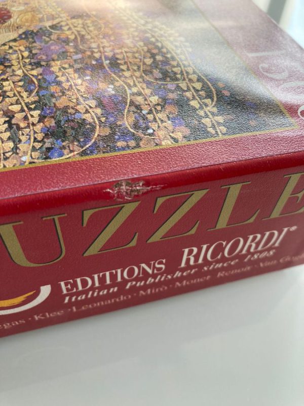 Image of the puzzle 1500, Ricordi, The Kiss, Gustav Klimt, Sealed Bag, Detail of the box
