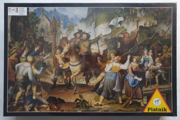 Image of the puzzle 1000, Piatnik, The Tyrolean Landsturm in 1809, 1819, Koch. Picture of the box.