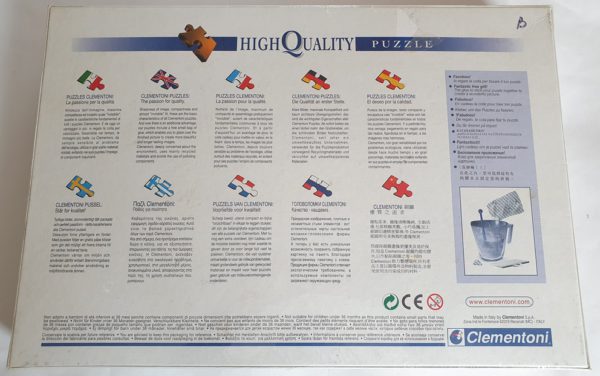Image of the puzzle 4000, Clementoni, World Map, Pieter van den Keere. Picture of the back.