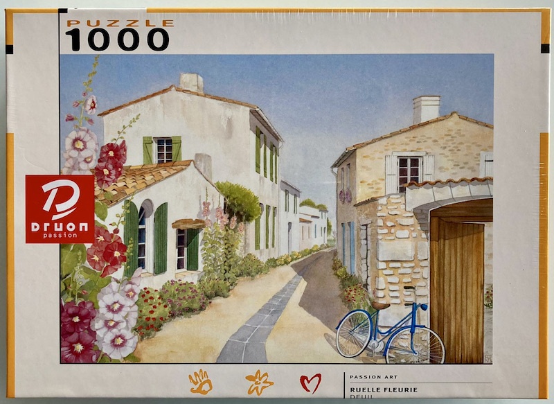 1000, Druon, Flowery Alley, Henri Deuil, Factory Sealed, 2021-02-11 Image of the puzzle 1000, Druon, Flowery Alley, Henri Deuil, Factory Sealed, Picture of the box